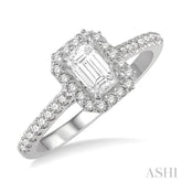 3/8 Ctw Emerald Cut Diamond Ladies Engagement Ring with 1/4 Ct Emerald Cut Center Stone in 14K White Gold