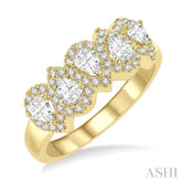 1 Ctw Pear Shape 5 Stone Pear & Round Cut Diamond Halo Wedding Band in 14K Yellow Gold