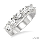 1 1/2 Ctw 5 Stone Round Cut Diamond Wedding Band in 14K White Gold