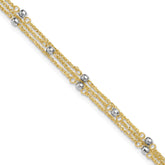 14k Two-tone 3-Strand Chain with Mirror Beads 9 inch Plus 1 inch Extender - Total 10 inch Anklet