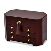 Luxury Giftware by Jere Matte Mahogany Veneer 3-drawer Locking Wooden Jewelry Box