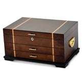Luxury Giftware High Gloss Rustic Burlwood Veneer w/Walnut and Scrolled Inlay 2-drawer Locking Wooden Jewelry Chest