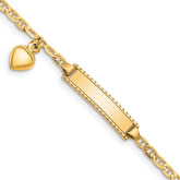 14k Polished Solid Chain/Solid Plate Heart Dangle Anchor Link 20x5mm Plate 6 inch Baby/Child ID Bracelet