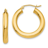14k 4x25mm Polished Tube Hoop Earrings