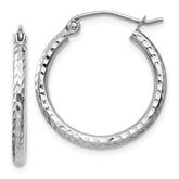14k White Gold 2x20mm Diamond-cut Round Tube Hoop Earrings