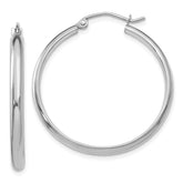 14k White Gold 2.75x30mm Polished Tube Hoop Earrings