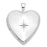 14K White Gold Diamond Star 20mm Heart Locket