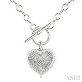 1/10 Ctw Heart Fluted Toggle Round Cut Diamond Fashion Necklace in Sterling Silver