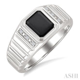 8x7 MM Octagon Shape Onyx and 1/20 Ctw Round Cut Diamond Semi-precious Men's Ring in Sterling Silver
