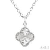 1/10 Ctw Clover Fluted Medallion Single Cut Diamond Pendant With Chain in Sterling Silver