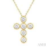 1 1/2 Ctw Round Cut Diamond 6-Stone Bezel Set Cross Pendant With Chain in 14K Yellow Gold