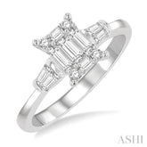 1/2 Ctw Modern Rectangular Head Baguette and Round Cut Diamond Ladies Ring in 14K Yellow and White Gold