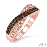 1/4 Ctw Round Cut White and Champagne Brown Diamond Ring in 10K Rose Gold