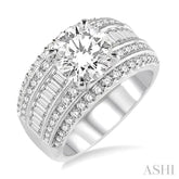 1 1/3 Ctw Semi-Mount Baguette and Round Cut Diamond Engagement Ring in 14K White Gold
