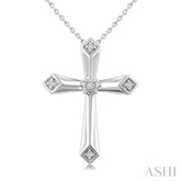 1/20 Ctw Round Cut Diamond Fashion Cross Pendant With Chain in Sterling Silver