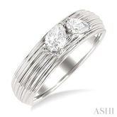 3/8 Ctw Textured Shank 2-Stone Pear Cut Diamond Fashion Band in 14K White Gold