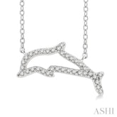 1/10 Ctw Sea Life Petite Dolphin Round Cut Diamond Fashion Pendant With Chain in 10K White Gold