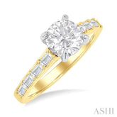 1/4 Ctw Baguette and Round Cut Diamond Semi-Mount Engagement Ring in 14K Yellow and White Gold