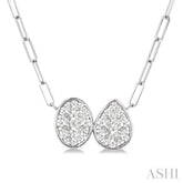 3/8 Ctw Lovebright Oval and Pear Shape Toi Et Moi Round Cut Diamond Necklace in 14K White Gold