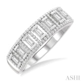 1/5 Ctw Open Frame Ball Bead Border Baguette Cut Diamond Fashion Band in 14K White Gold