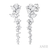 1 Ctw Mixed Shape Diamond Scatter Fashion Long Earring in 14K White Gold