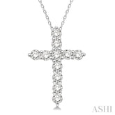 1/2 Ctw Round Cut Diamond Cross Pendant in 14K White Gold with Chain