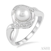 7X7 MM Round Shape Cultured Pearl and 1/20 Ctw Round Cut Diamond Ring in Sterling Silver