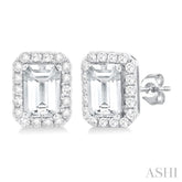 6x4 MM Octagonal Shape White Topaz and 1/4 Ctw Round Cut Diamond Halo Semi-Precious Stud Earrings in 10K White Gold