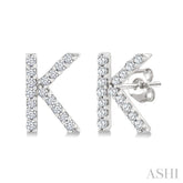 1/10 Ctw Initial 'K' Round Cut Diamond Earrings in 10K White Gold