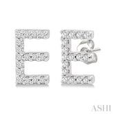 1/10 Ctw Initial 'E' Round Cut Diamond Earrings in 10K White Gold
