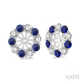 2.25 MM Round Cut Sapphire and 1/2 Ctw Round Cut Diamond Precious Earrings Jacket in 14K White Gold
