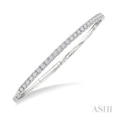 2 Ctw Round Cut Diamond Halfway Straight Flex Bangle in 14K White Gold