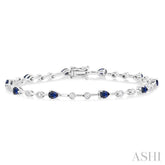 4x3 MM Pear Cut Sapphire and 1/2 Ctw Round Cut Diamond Precious Bracelet in 14K White Gold