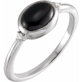 14K White Gold10x8 mm Round Natural Black Onyx & .03 CTW Natural Diamond Ring