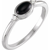 14K White Gold 5x3 mm Round Natural Black Onyx & .03 CTW Natural Diamond Ring