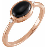 14K Rose Gold10x8 mm Round Natural Black Onyx & .03 CTW Natural Diamond Ring
