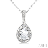 7X5 MM Pear Shape White Topaz and 1/50 Ctw Round Cut Diamond Semi-Precious Pendant With Chain in Sterling Silver