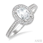 7X5 MM Oval Shape White Topaz and 1/50 Ctw Round Cut Diamond Semi-Precious Ring in Sterling Silver