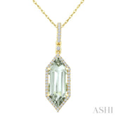 16X6 MM Hexagon Shape Green Amethyst and 1/5 Ctw Round Cut Diamond Semi-Precious Pendant With Chain in 10K Yellow Gold