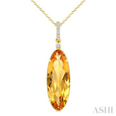 22X8 MM Oval Shape Citrine and 1/20 Ctw Round Cut Diamond Semi-Precious Pendant With Chain in 14K Yellow Gold