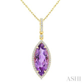 16X7 MM Marquise Shape Amethyst and 1/5 Ctw Round Cut Diamond Semi-Precious Pendant With Chain in 10K Yellow Gold