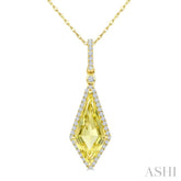 16X7 MM Kite Shape Lemon Quartz and 1/5 Ctw Round Cut Diamond Semi-Precious Pendant With Chain in 10K Yellow Gold