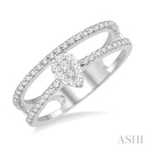 1/3 Ctw Twin Band Pear Shape Lovebright Round Cut Diamond Fashion Ring in 14K White Gold