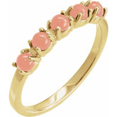14K Yellow Gold Natural Pink Coral Cabochon Stackable Ring