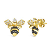 14K-Honey-Gold .53ct-Nude &Blackberry-Diamond Bumble-Bee Earrings