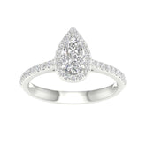14K 1.00ct H-Color/VS-Clarity Lab-Diamond Pear-Halo/Ring