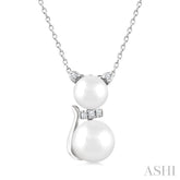 6&7 MM Cultured Pearl and 1/20 Ctw Round Cut Diamond Cat Shape Petite Fashion Pendant With Chain in 10K White Gold