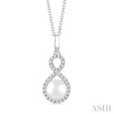 6 MM Cultured Pearl and 1/8 Ctw Round Cut Diamond Petite Fashion Pendant With Chain in 10K White Gold