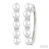 1/6 Ctw 4MM White Pearl and Round Cut Diamond Fashion Hoop Earrings in 10K White Gold