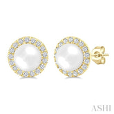 4.5 MM White Cultured Pearl and 1/8 Ctw Round Cut Diamond Halo Stud Earrings in 10K Yellow Gold